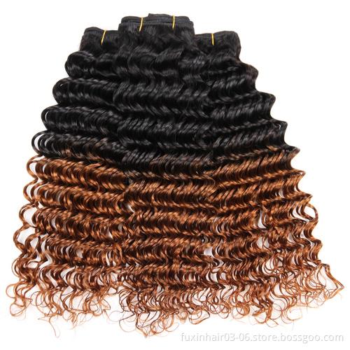 Factory Direct Sale Cuticle Aligned Deep Wave Hair With Indian 1B 30 Ombre Color